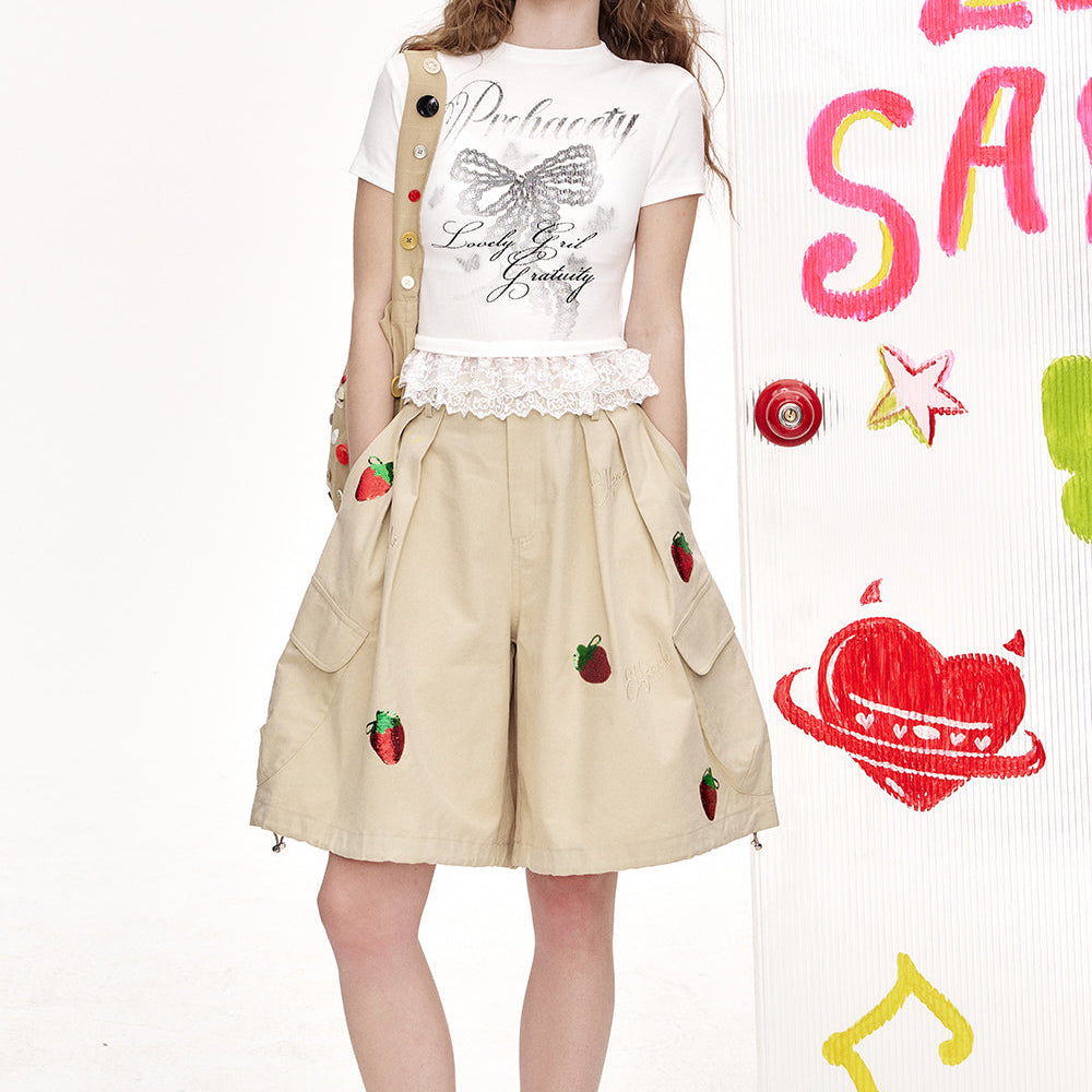 
                  
                    ELFSACK 2025 Summer New Arrivals Strawberry Bead Embroidery Casual Pants For Women
                  
                