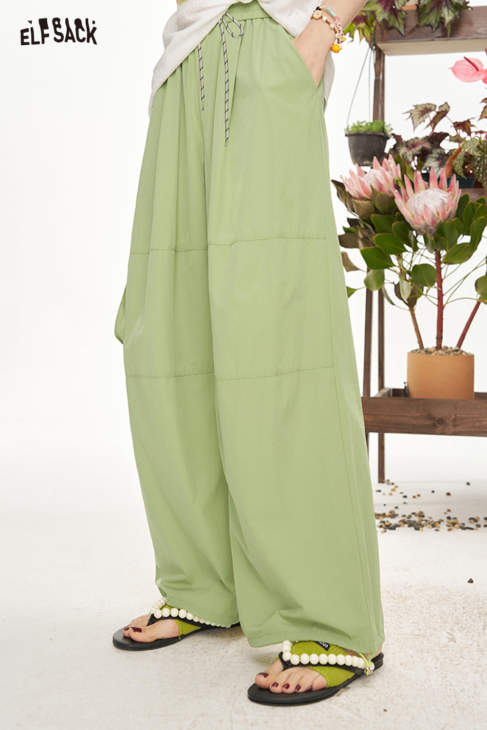 ELFSACK Pink Cargo Casual Straight Leg Wide Leg Pants