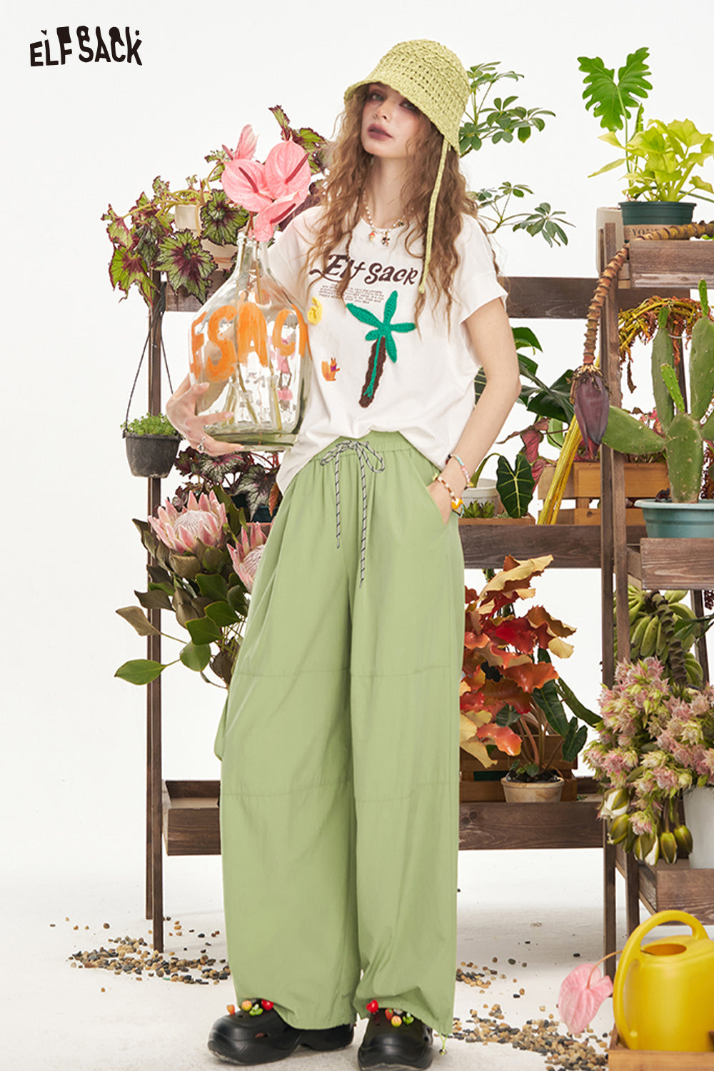 ELFSACK Pink Cargo Casual Straight Leg Wide Leg Pants
