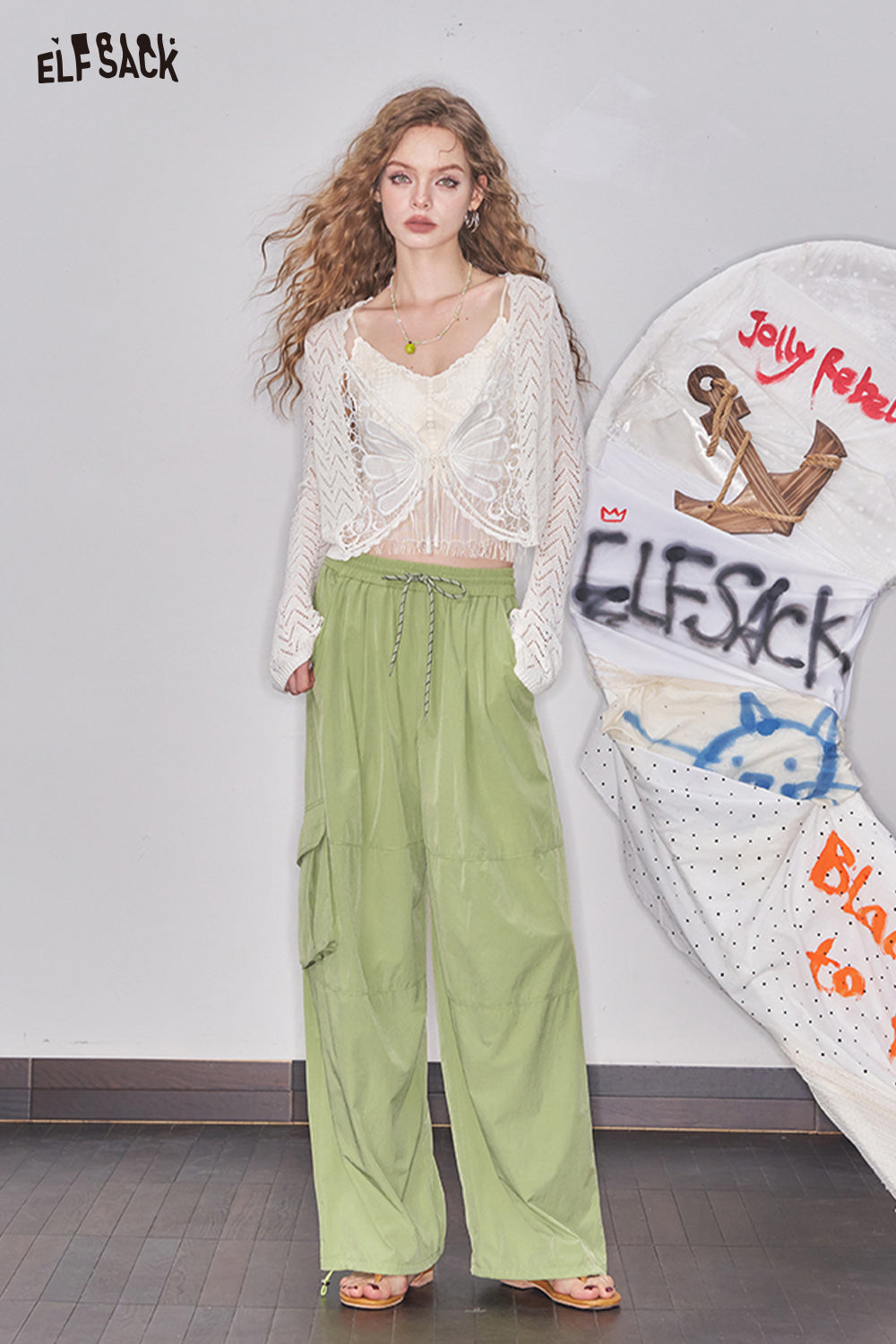 ELFSACK Pink Cargo Casual Straight Leg Wide Leg Pants
