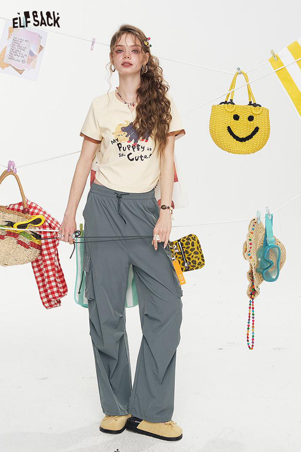 ELFSACK High Waisted Straight Leg Casual Cargo Pants