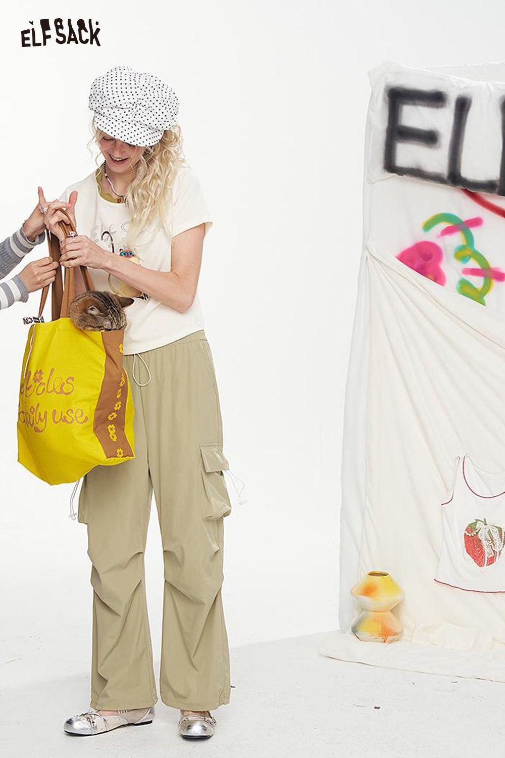 ELFSACK High Waisted Straight Leg Casual Cargo Pants