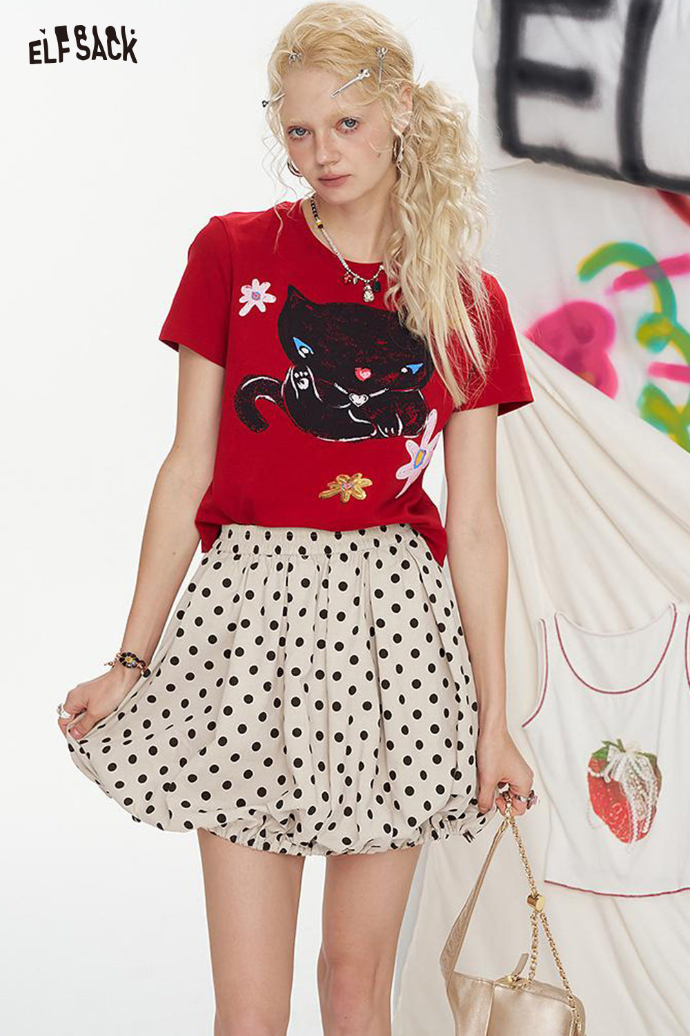 ELFSACK High Waisted Flower Bud Short Chic Skirt