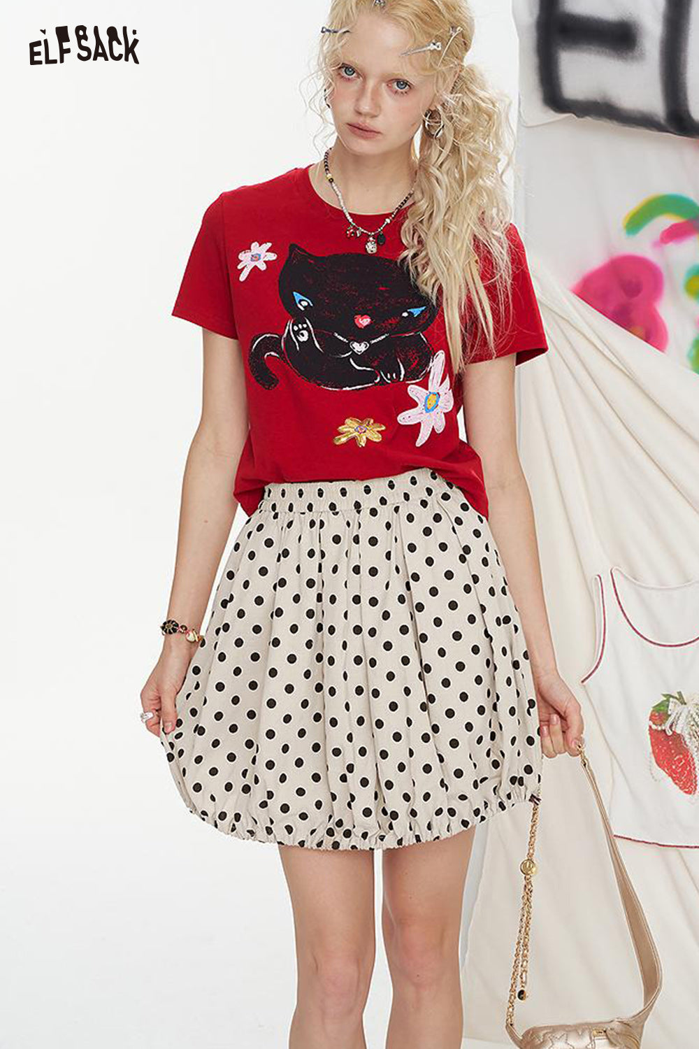 ELFSACK High Waisted Flower Bud Short Chic Skirt