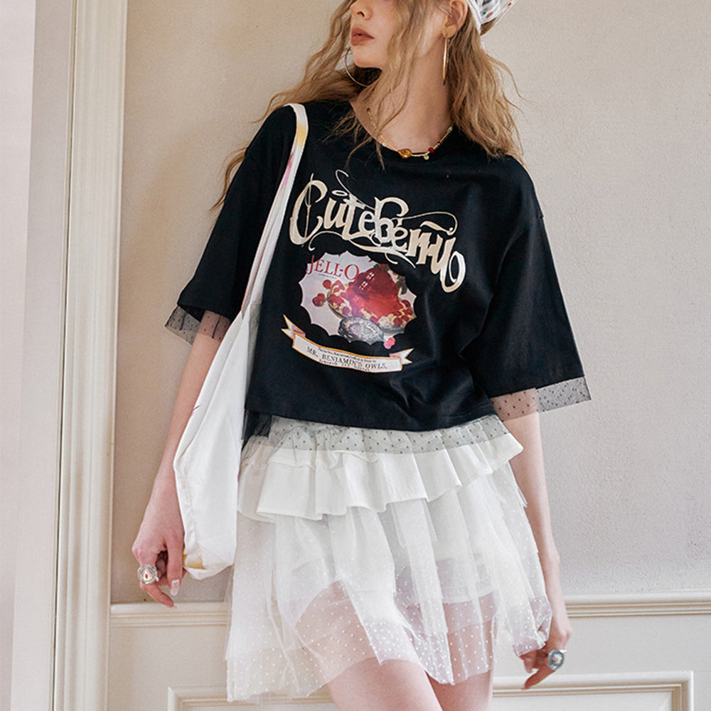 ELFSACK Polka Lace Mesh Puffy Chic Skirt