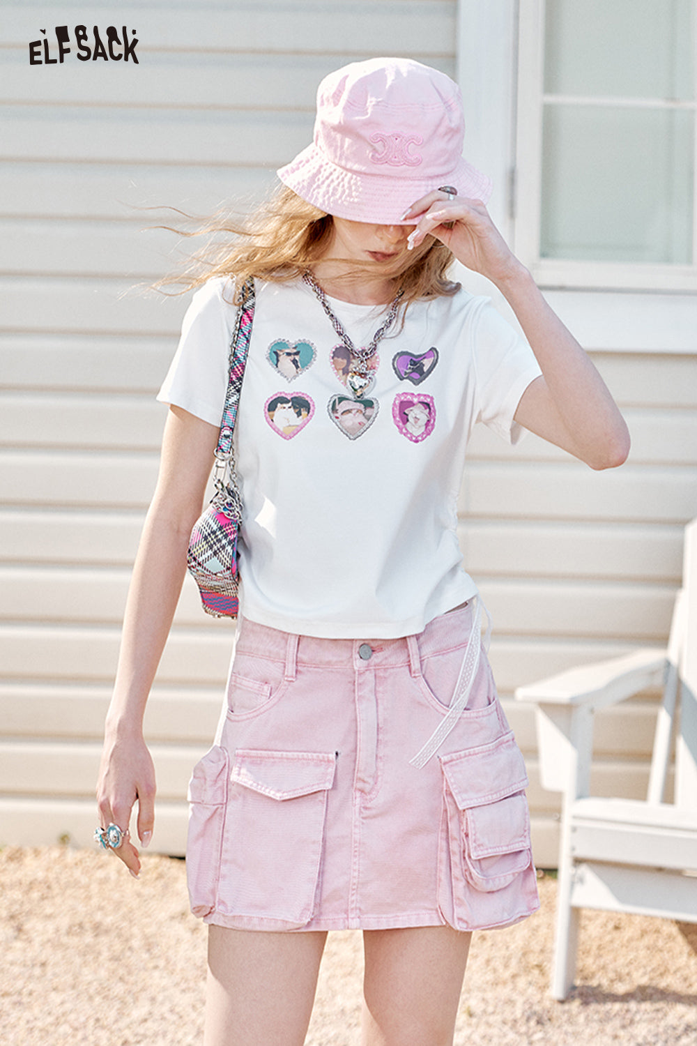 ELFSACK Pink A-Line Casual Half Length Skirt