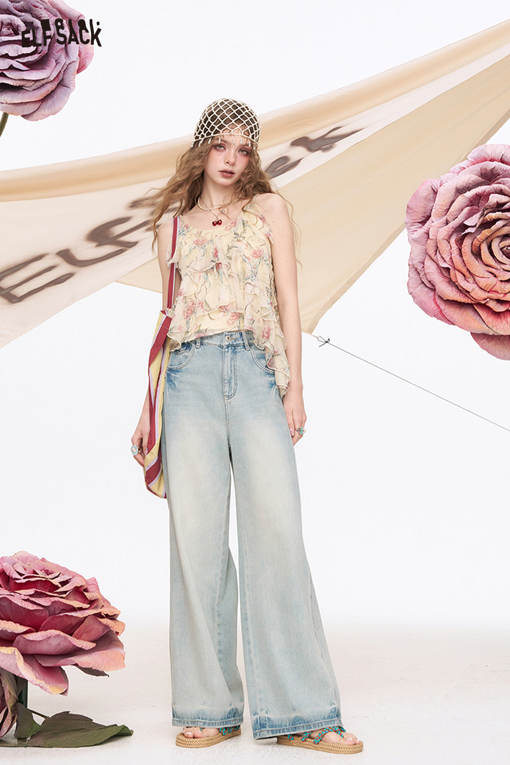 ELFSACK Original Floral Print Chiffon Chic Camisole