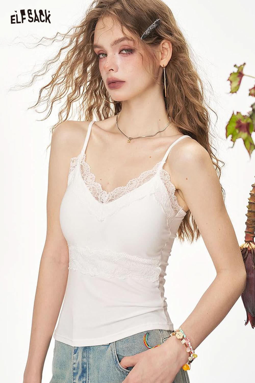 ELFSACK Y2K Lace U Tie Chest Pad Camisole Vest