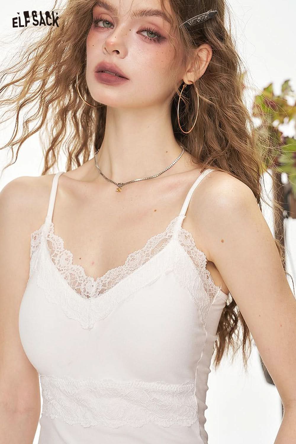 ELFSACK Y2K Lace U Tie Chest Pad Camisole Vest