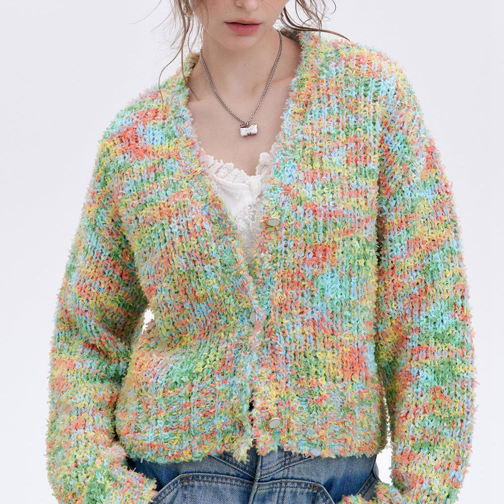 
                  
                    ELFSACK 2025 Spring New Arrivals Y2K Furry Colorful Dot Loose Sweater Women V-Neck Pearl Button Knitted Cardigan
                  
                