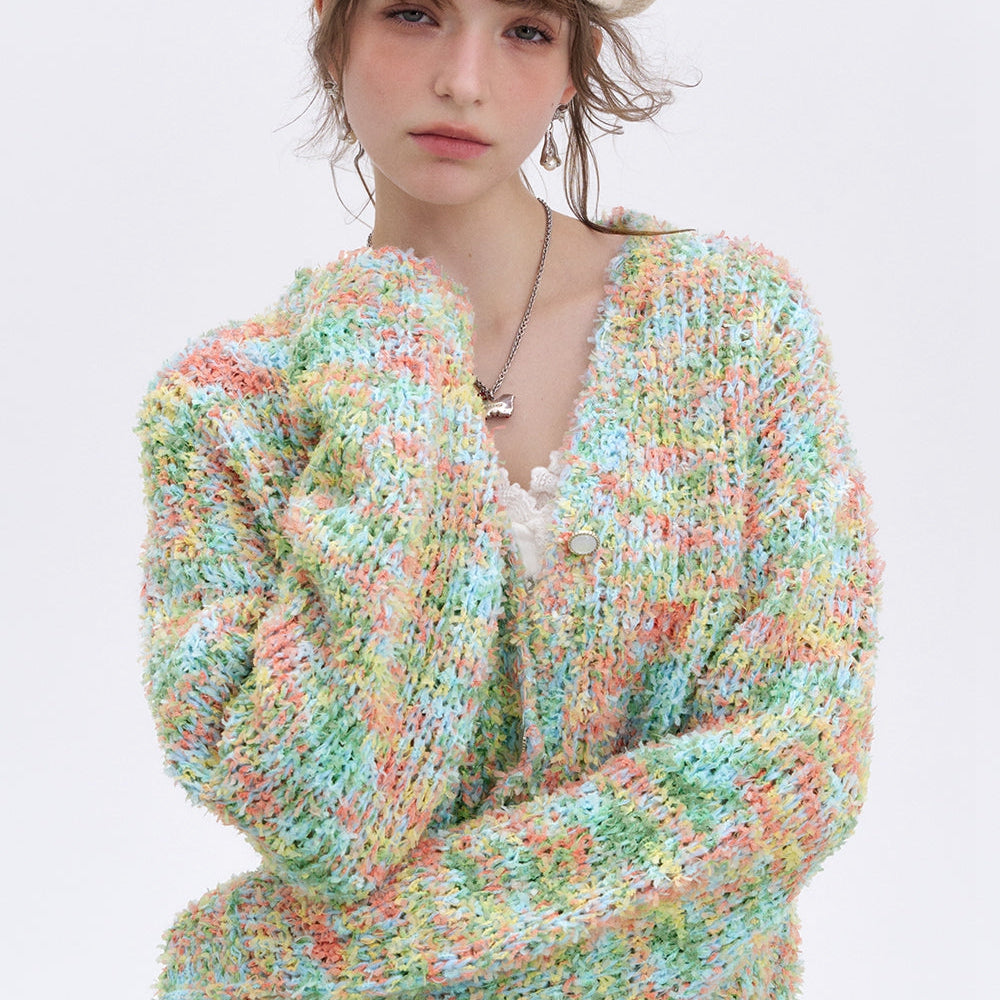 
                  
                    ELFSACK 2025 Spring New Arrivals Y2K Furry Colorful Dot Loose Sweater Women V-Neck Pearl Button Knitted Cardigan
                  
                