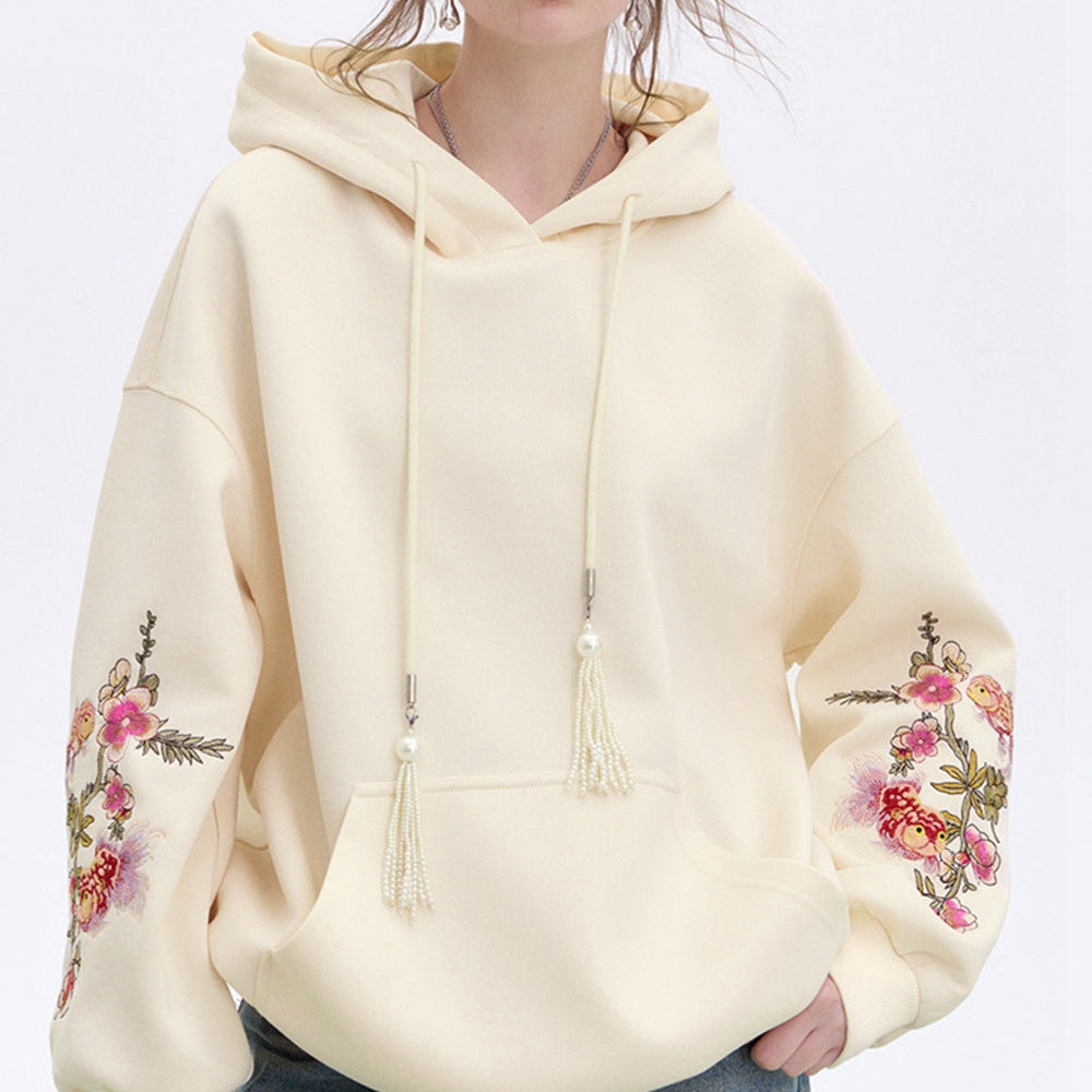 
                  
                    ELFSACK 2025 Spring New Arrivals Lucky Koi Embroidered Hoodie Women's Loose Casual Neo-Chinese style Top
                  
                