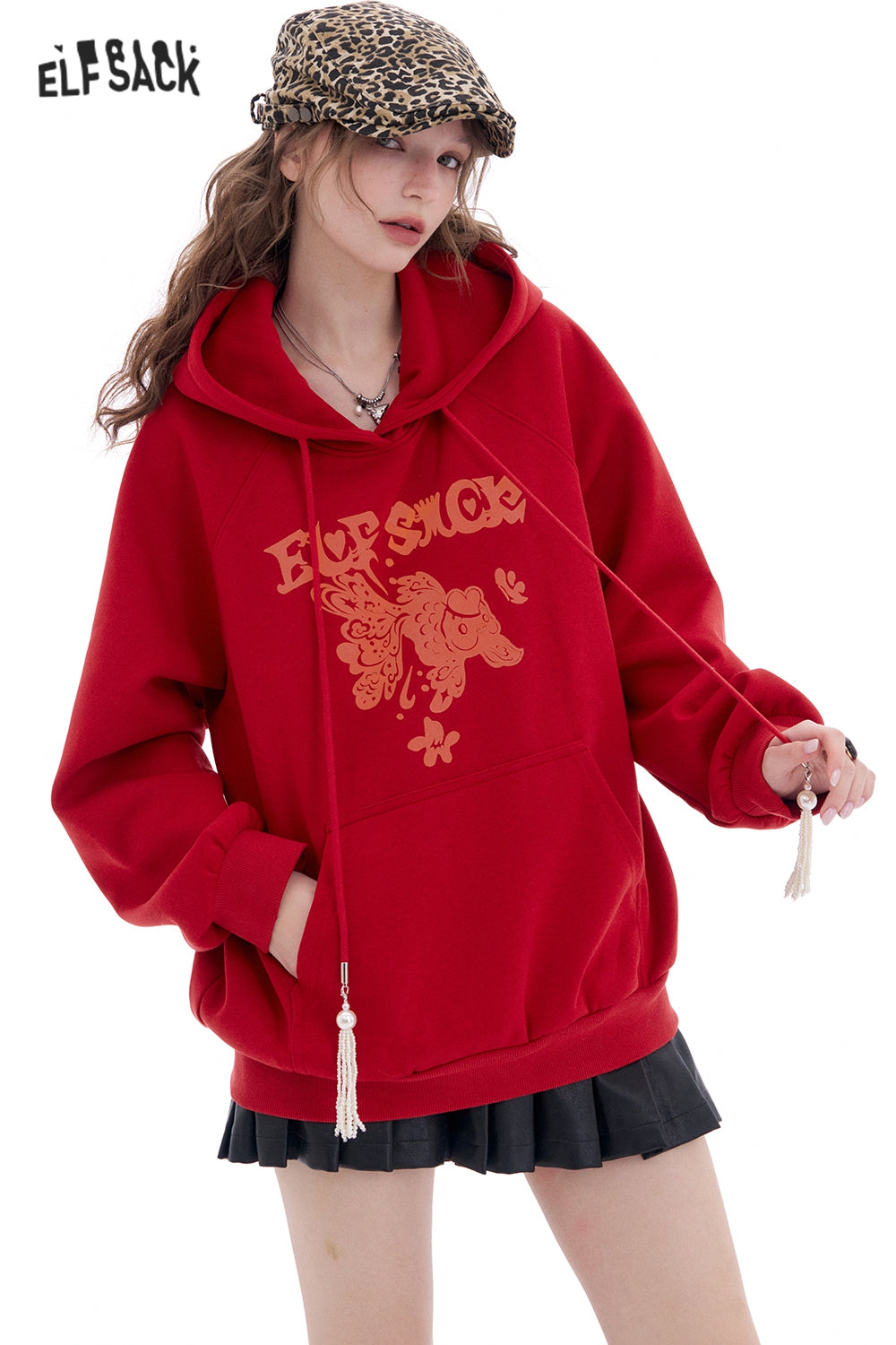 ELFSACK Neo-Chinese style Koi Hoodies Women Year Lucky Loose Casual Tops