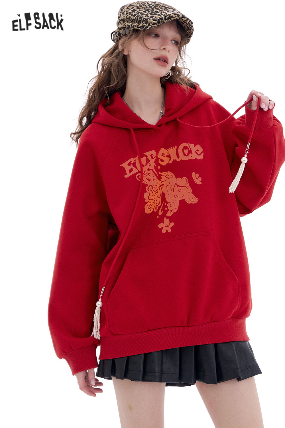 ELFSACK Neo-Chinese style Koi Hoodies Women Year Lucky Loose Casual Tops