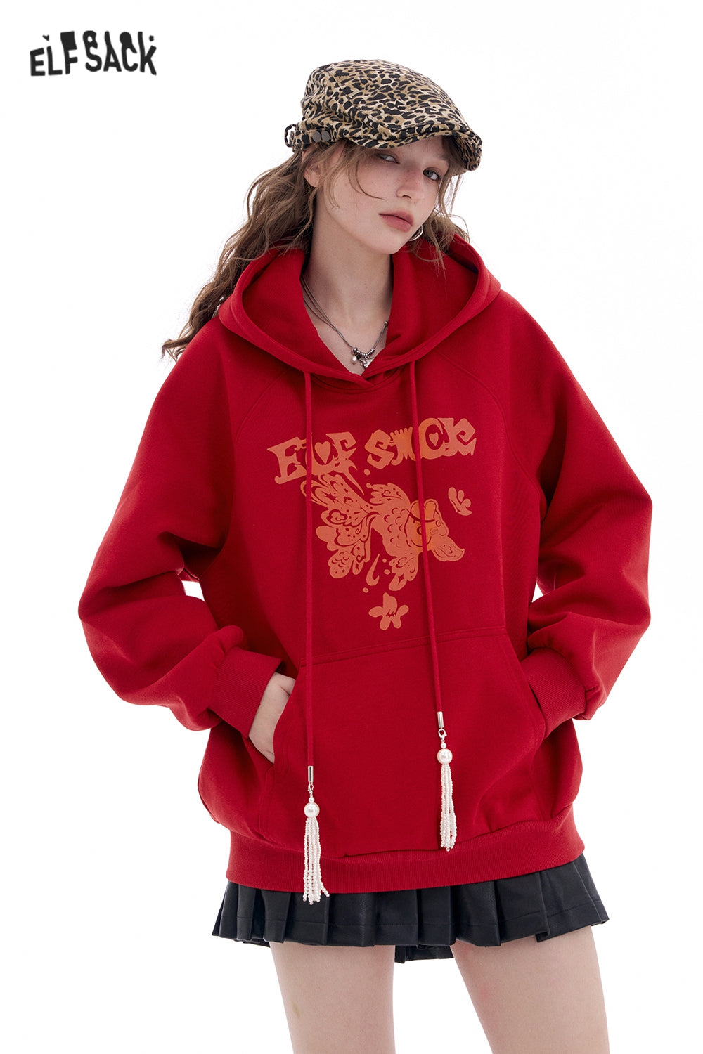ELFSACK Neo-Chinese style Koi Hoodies Women Year Lucky Loose Casual Tops