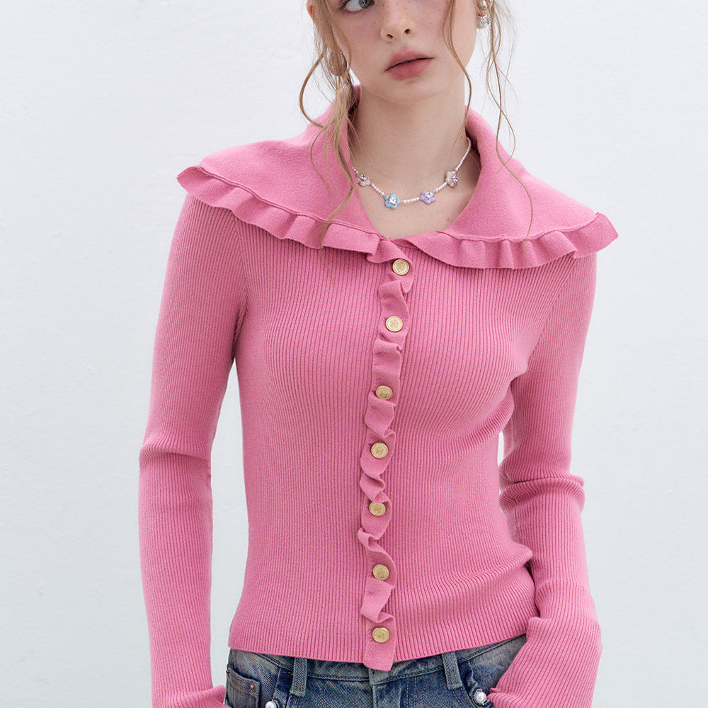 
                  
                    ELFSACK 2025 Spring New Arrivals Y2K Ruffles Slim Fit Sweater Women Sweet Korean Pullover
                  
                