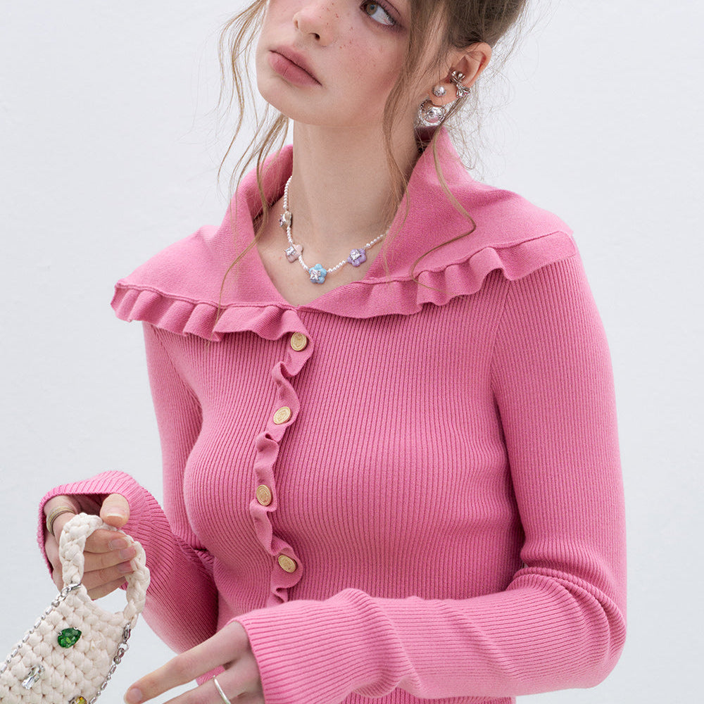 
                  
                    ELFSACK 2025 Spring New Arrivals Y2K Ruffles Slim Fit Sweater Women Sweet Korean Pullover
                  
                