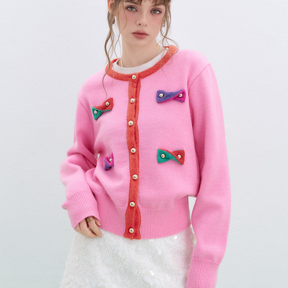 
                  
                    ELFSACK 2025 Spring New Arrivals Y2K Dopamine Contrast Color Bowknot Knitted Cardigan Women Round Neck Long Sleeve Korean Top
                  
                