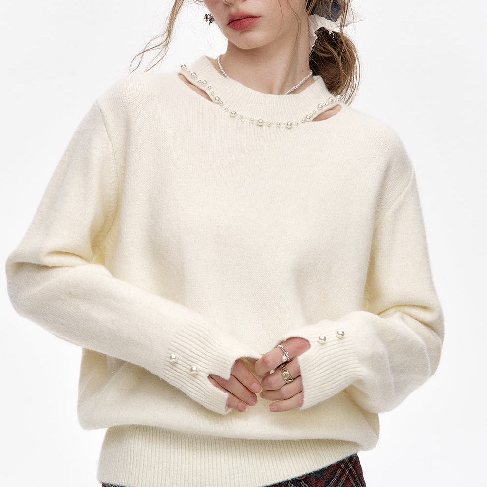 
                  
                    ELFSACK 2024 Winter New Arrivals Sweet White Hollow Sweater Beaded Soft Long Sleeves Women
                  
                