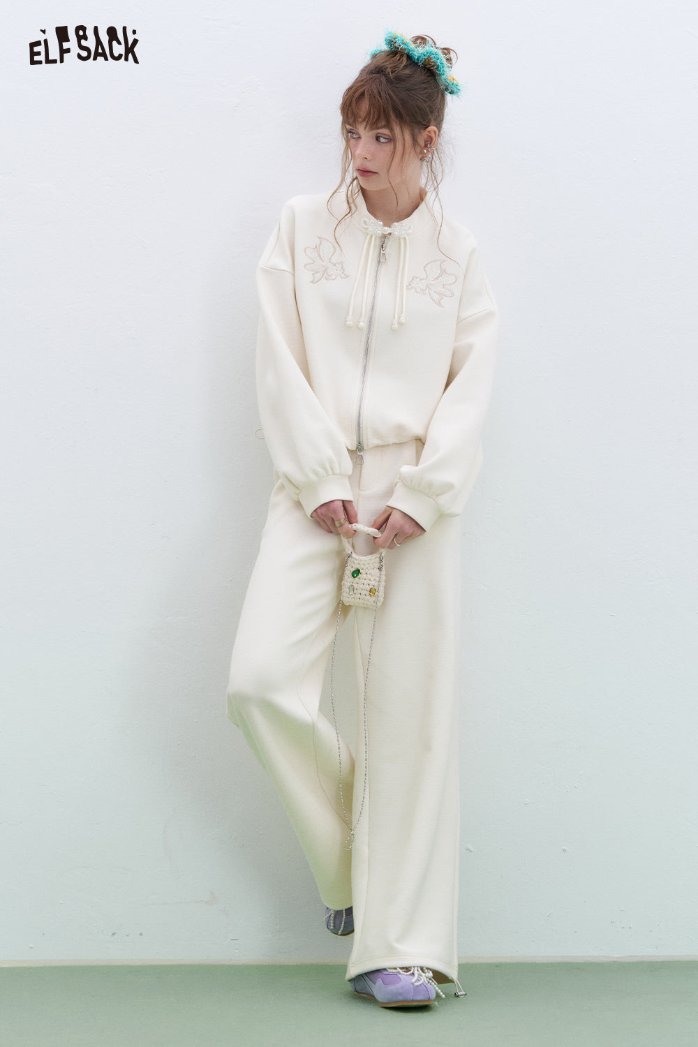 ELFSACK Neo-Chinese style long pants short jacket two-piece suit women's temperament casual tracksuit sportswear