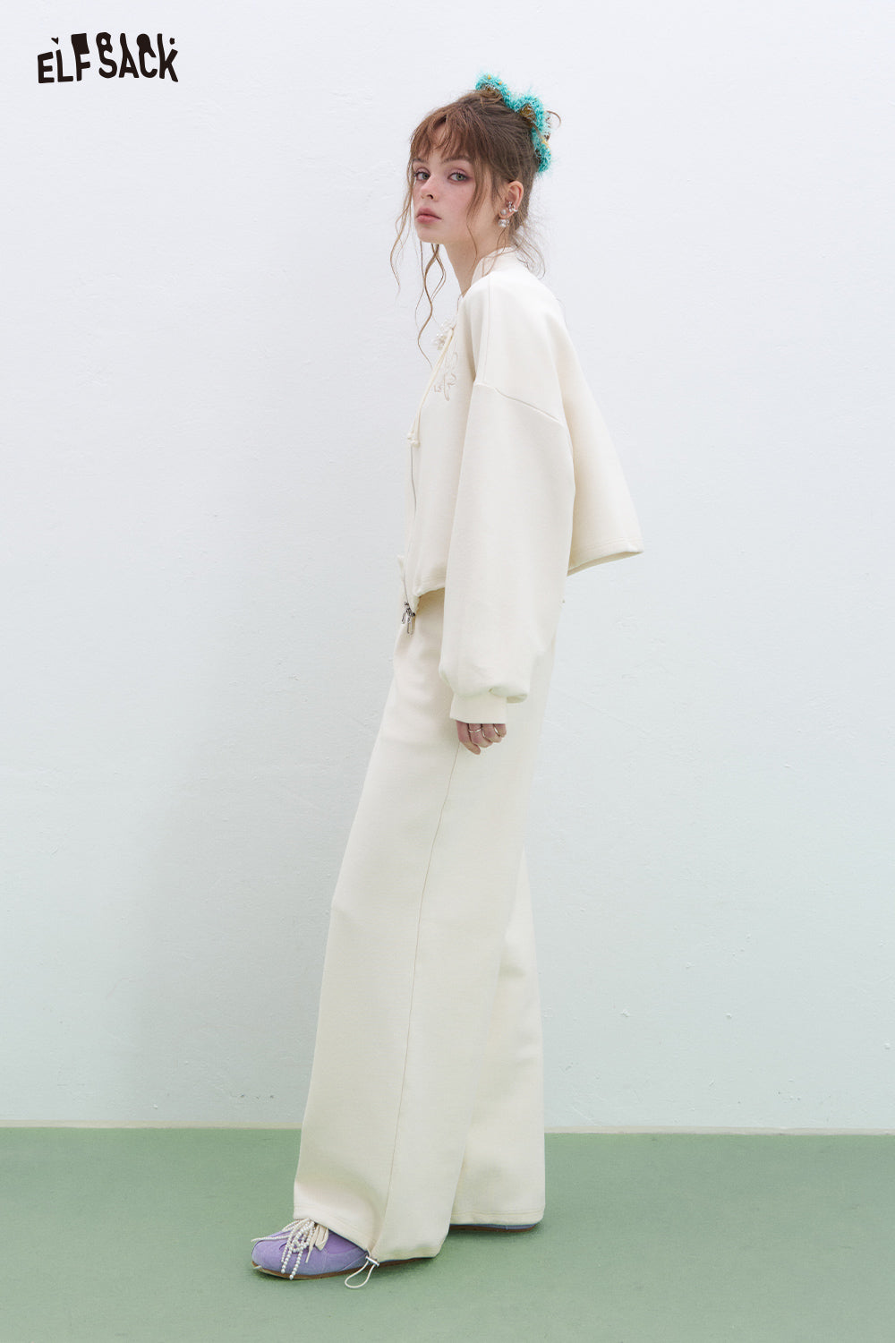 ELFSACK Neo-Chinese style long pants short jacket two-piece suit women's temperament casual tracksuit sportswear