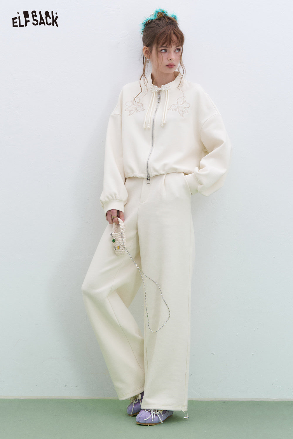 ELFSACK Neo-Chinese style long pants short jacket two-piece suit women's temperament casual tracksuit sportswear