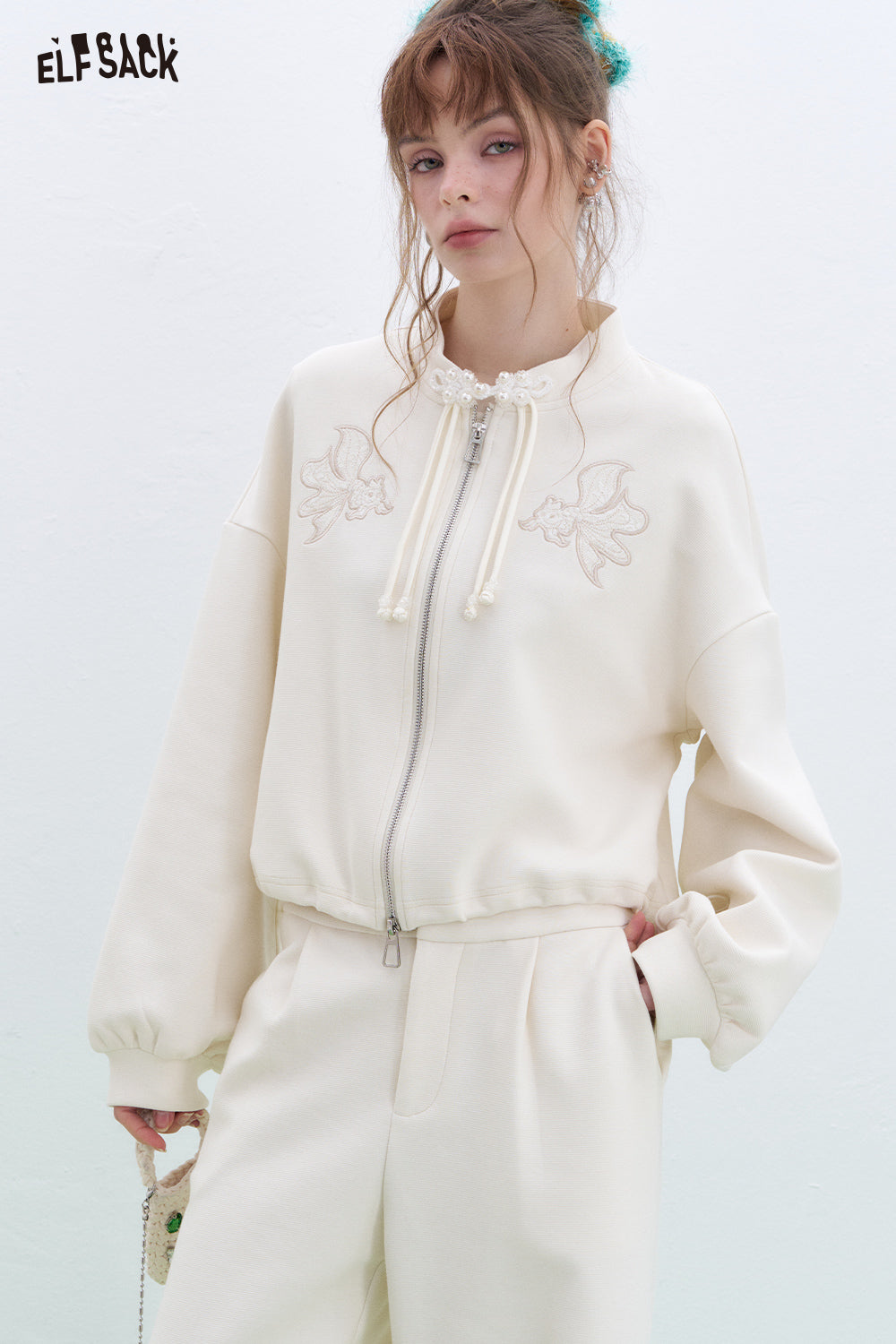 ELFSACK Neo-Chinese style long pants short jacket two-piece suit women's temperament casual tracksuit sportswear