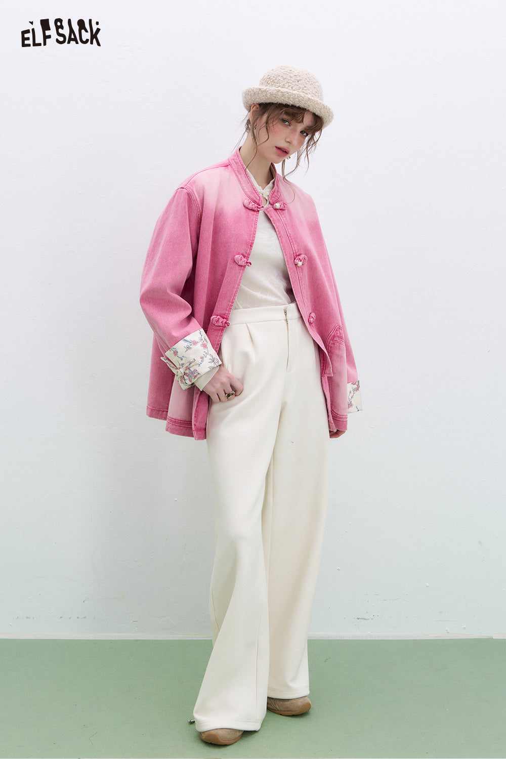 ELFSACK Neo-Chinese style long pants short jacket two-piece suit women's temperament casual tracksuit sportswear