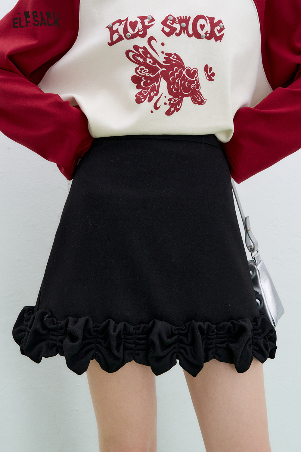 ELFSACK pleated skirt sweet and versatile high waist A-line skirt