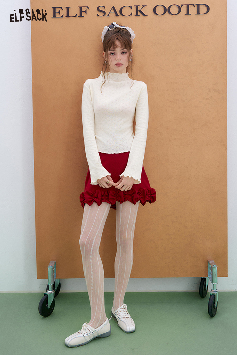 ELFSACK pleated skirt sweet and versatile high waist A-line skirt