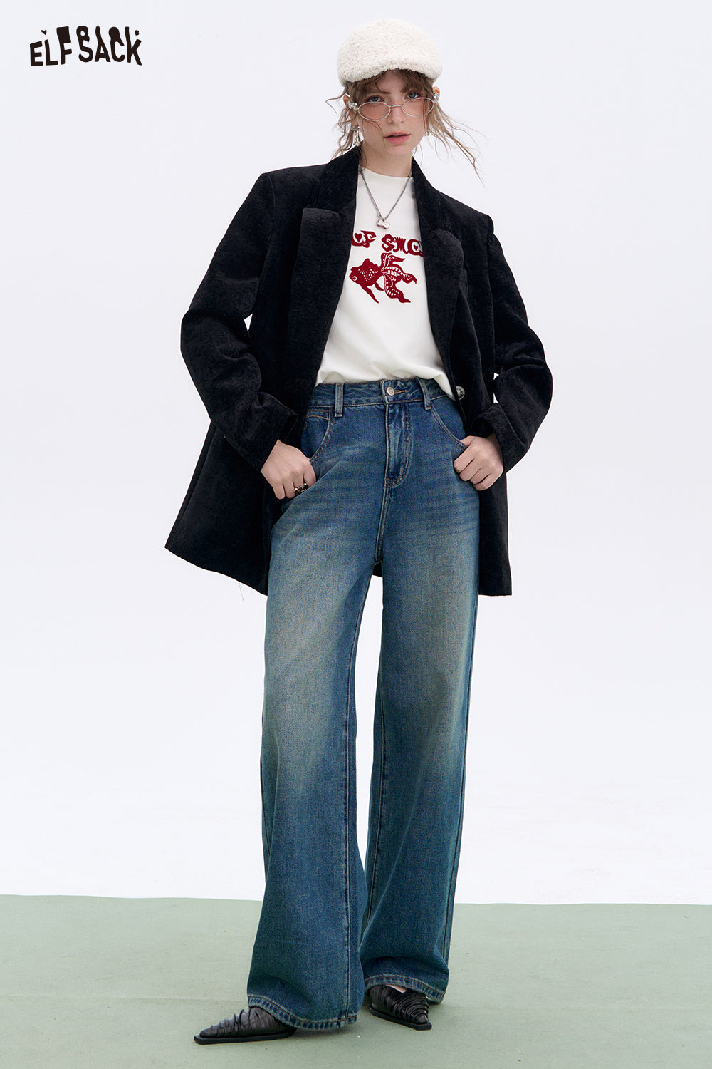 ELFSACK Vintage red velvet suit elegant woman blazer coat