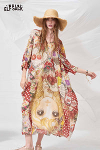 ELFSACK Cherry Girl Patchwork Maxi Dress