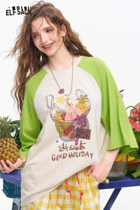 ELFSACK Fruit Print Raglan 3/4 Sleeve Tee