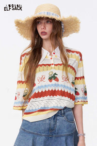 Strawberry Lace Collar Knit Top