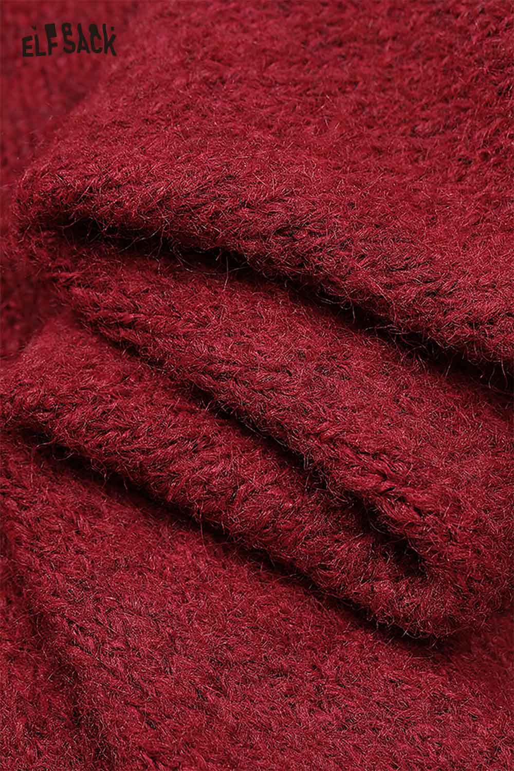 ELFSACK 3D bow embellished cropped sweater in rich burgundy showcasing soft fabric detail