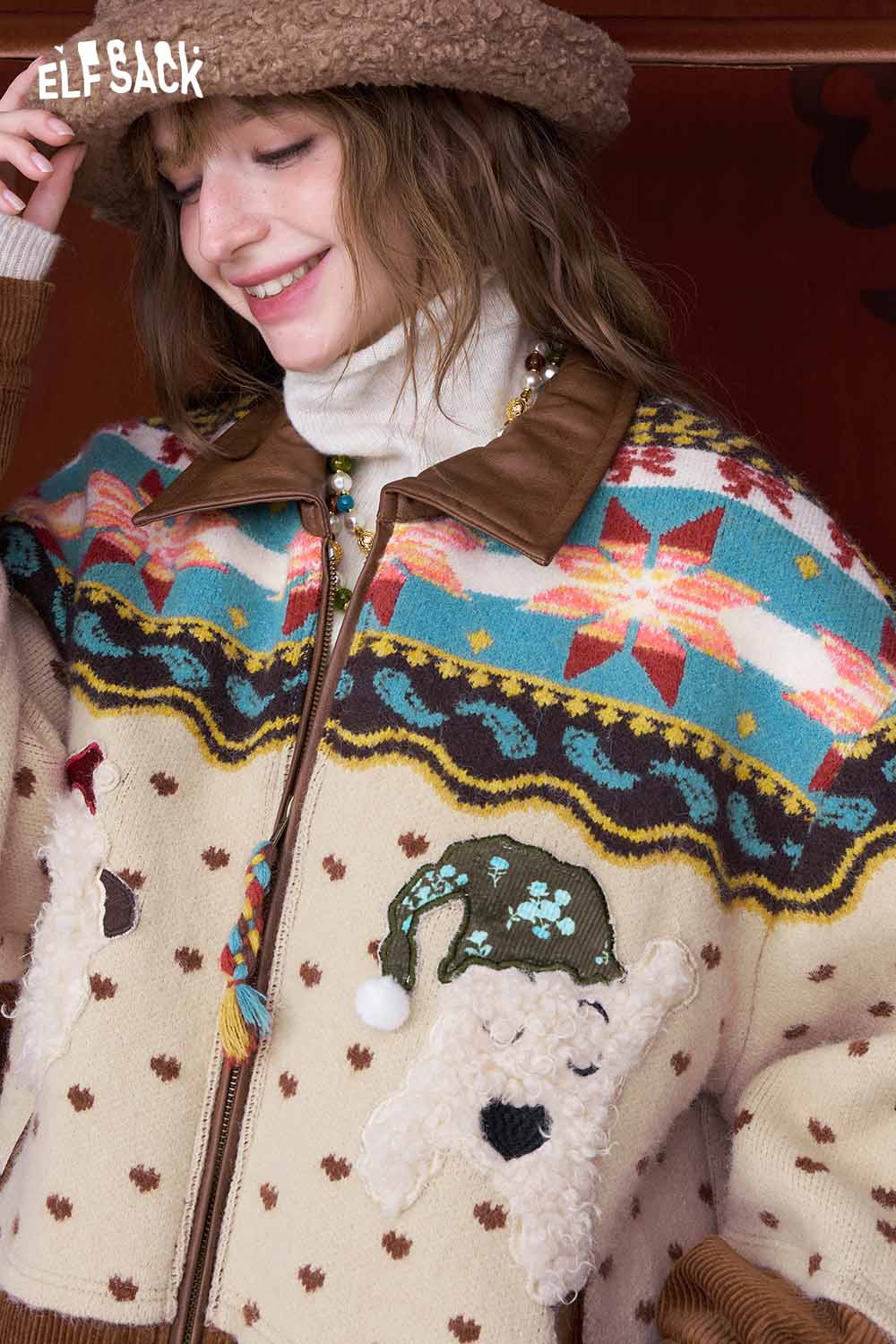 ELFSACK 3D dog graphic lapel coat featuring colorful patterns and a playful dog design