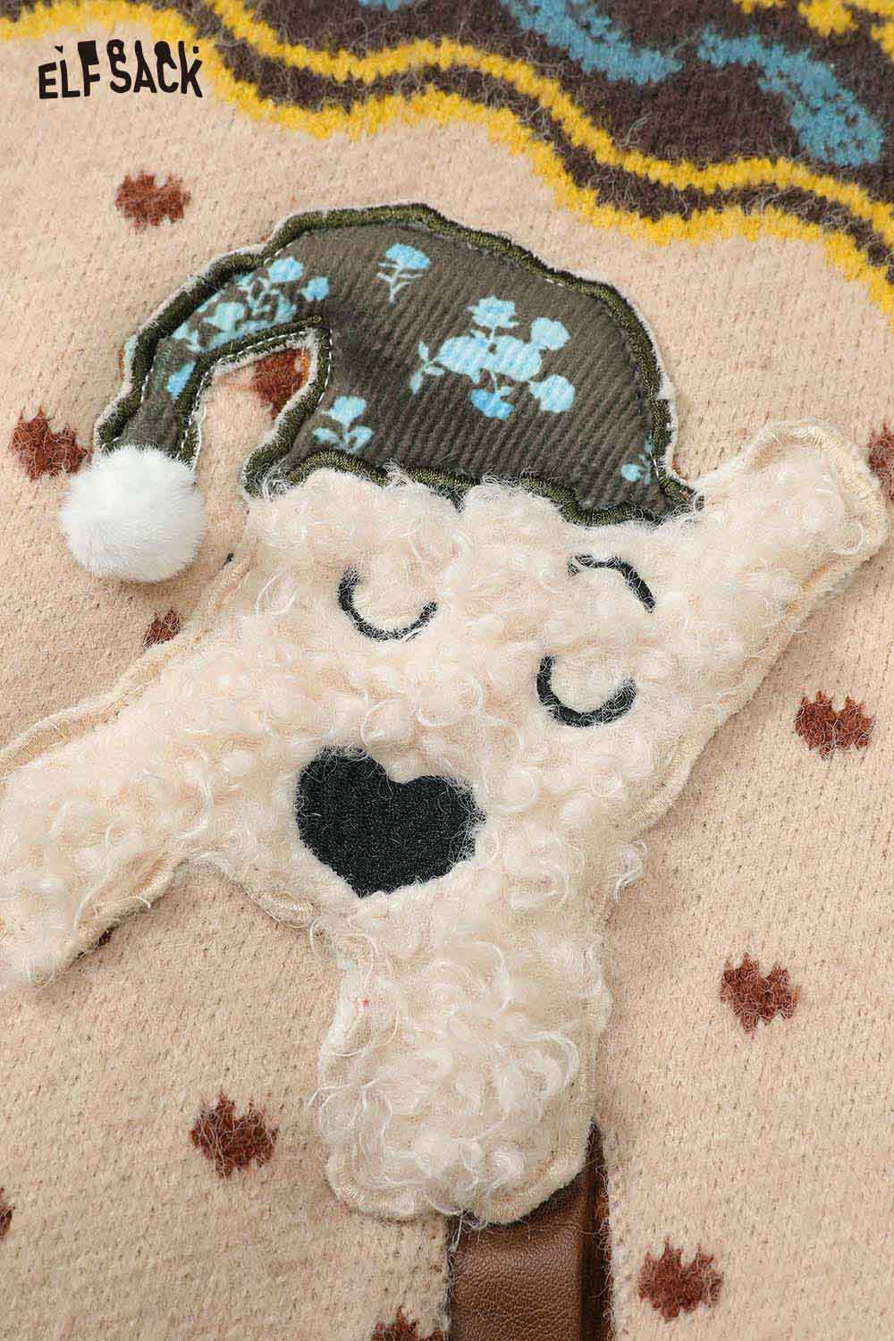ELFSACK 3D dog graphic lapel coat featuring a cute sleeping dog design on a cozy fabric