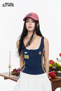 ELFSACK 66 Print Layered Lace Trim Tank Top