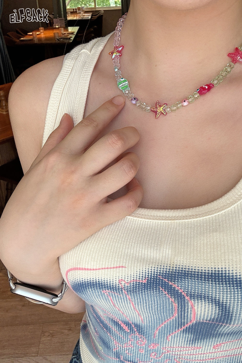 ELFSACK Dopamine Resort Style Beaded Necklace