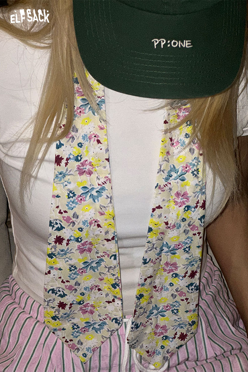 ELFSACK French Style Retro Floral Long Silk Scarf