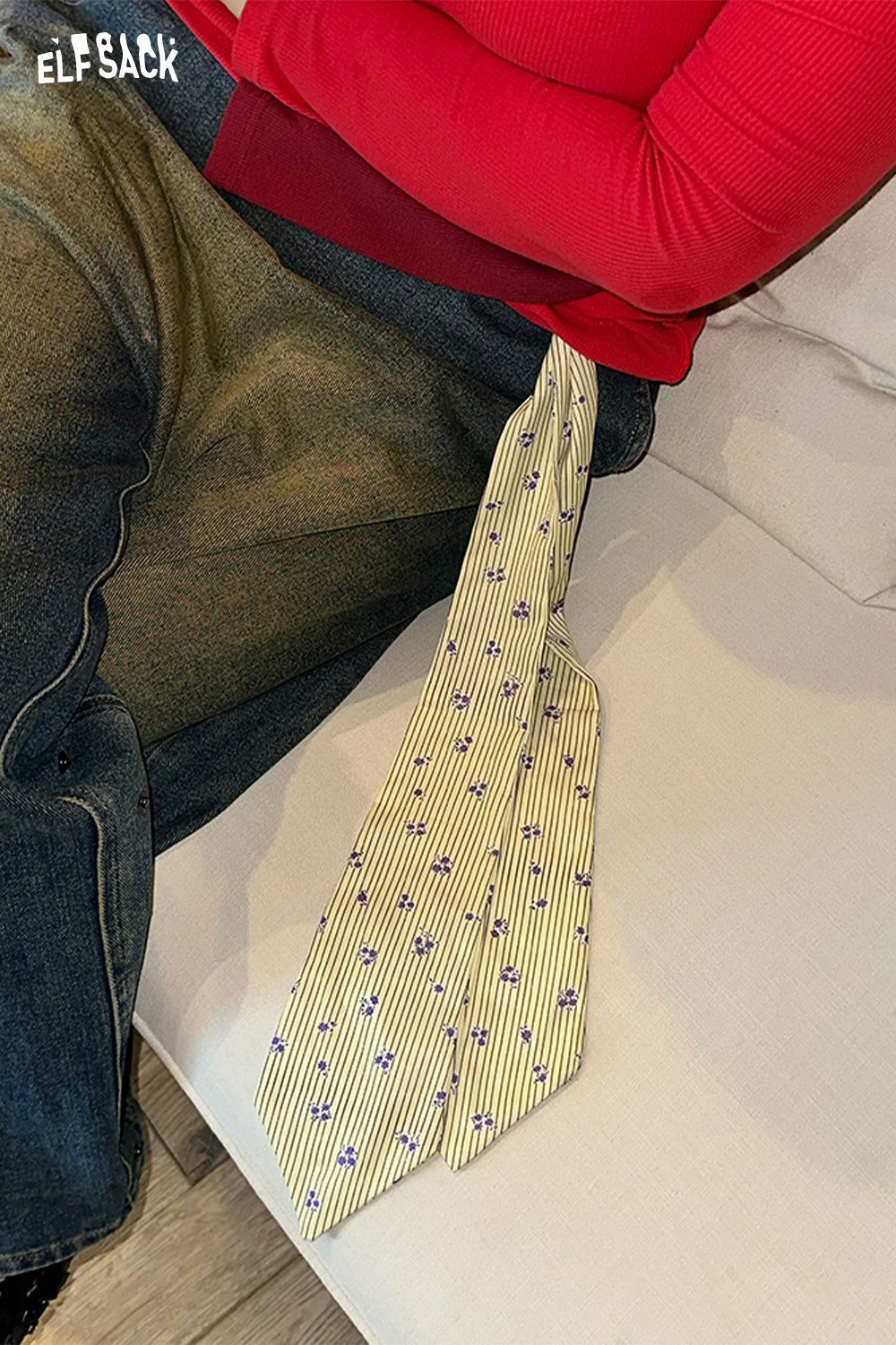 ELFSACK French Style Retro Floral Long Silk Scarf