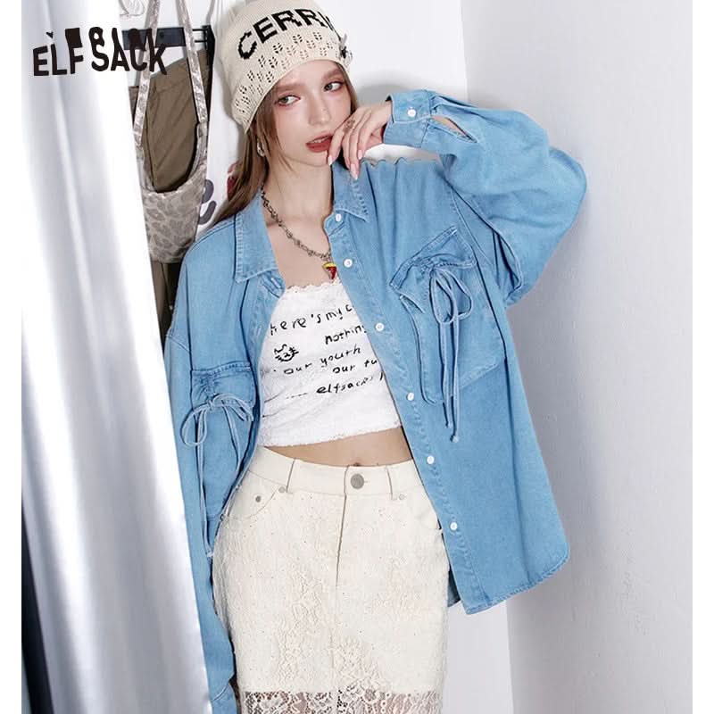 ELFSACK Blue long-sleeved denim shirt