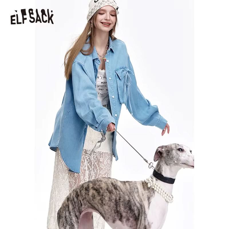ELFSACK Blue long-sleeved denim shirt