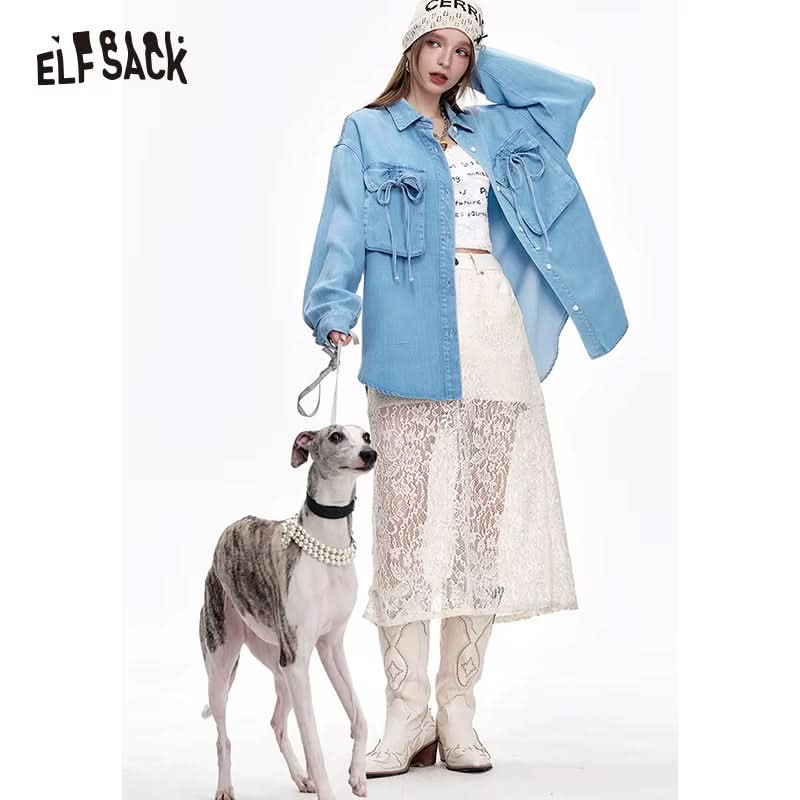 ELFSACK Blue long-sleeved denim shirt