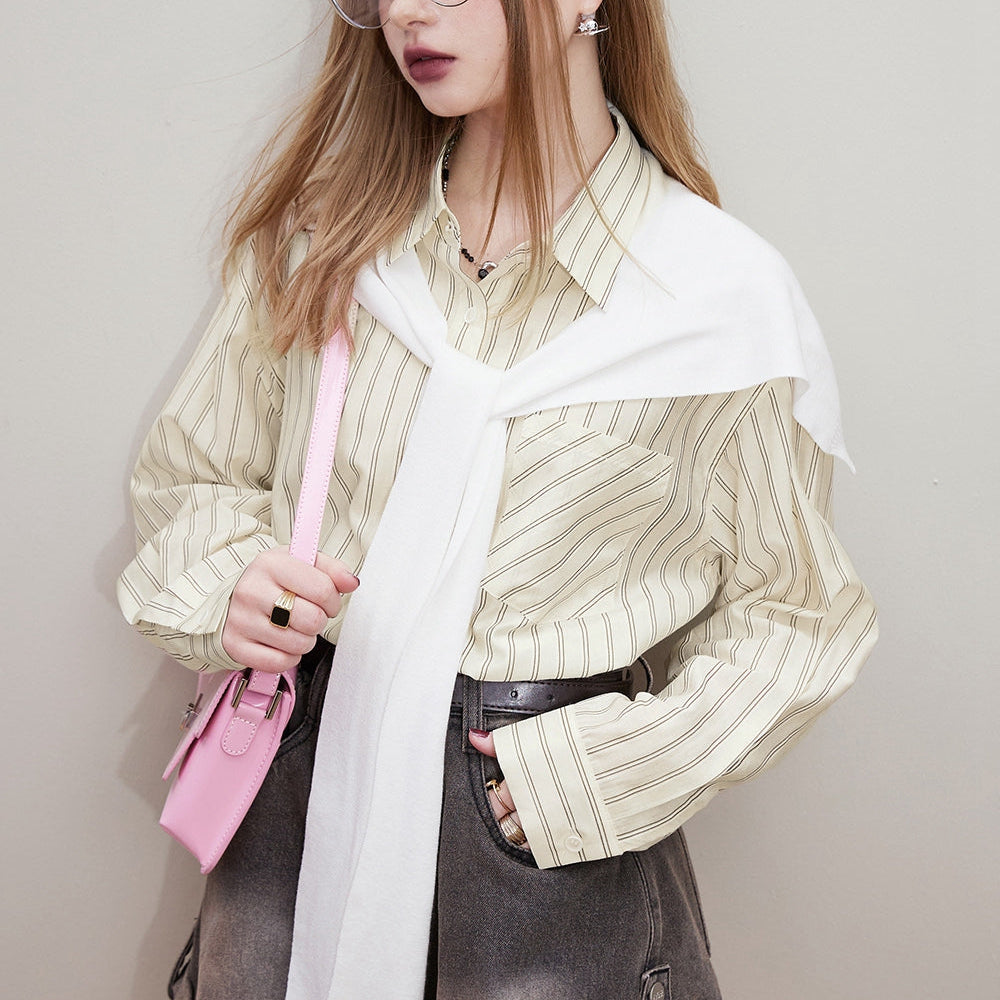 
                  
                    ELFSACK [Free shawl] Casual striped shirt for women in early spring 2024, new old money style outfit
                  
                