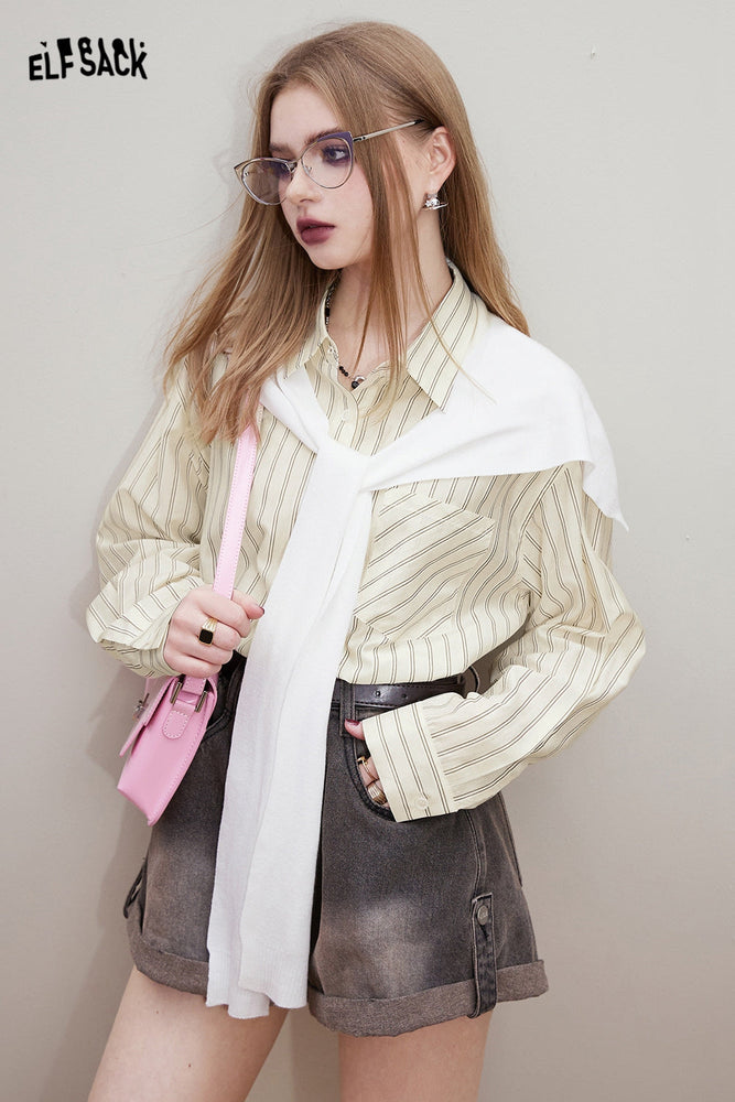 
                  
                    ELFSACK [Free shawl] Casual striped shirt for women in early spring 2024, new old money style outfit
                  
                
