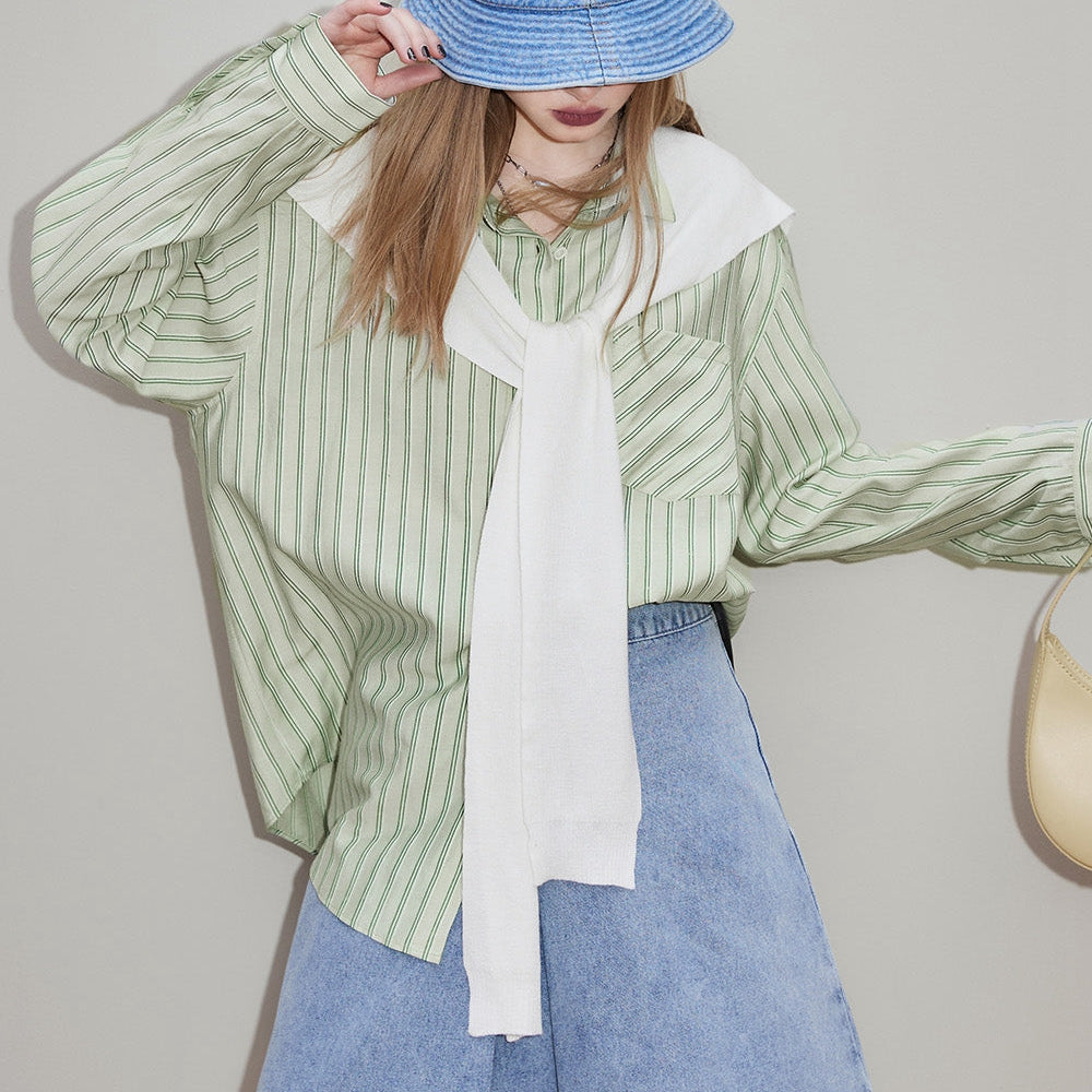 
                  
                    ELFSACK [Free shawl] Casual striped shirt for women in early spring 2024, new old money style outfit
                  
                