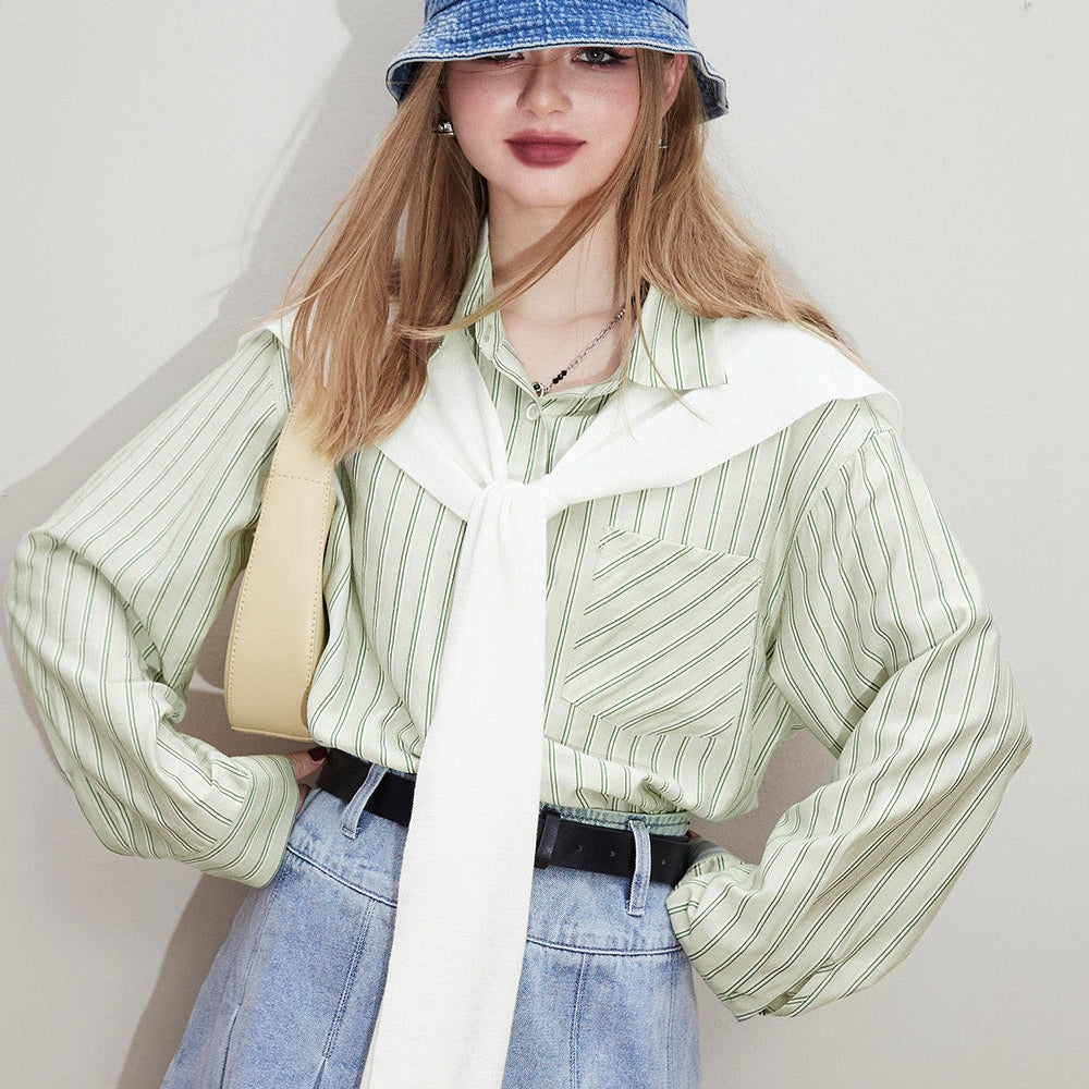 
                  
                    ELFSACK [Free shawl] Casual striped shirt for women in early spring 2024, new old money style outfit
                  
                