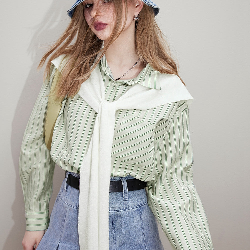 
                  
                    ELFSACK [Free shawl] Casual striped shirt for women in early spring 2024, new old money style outfit
                  
                