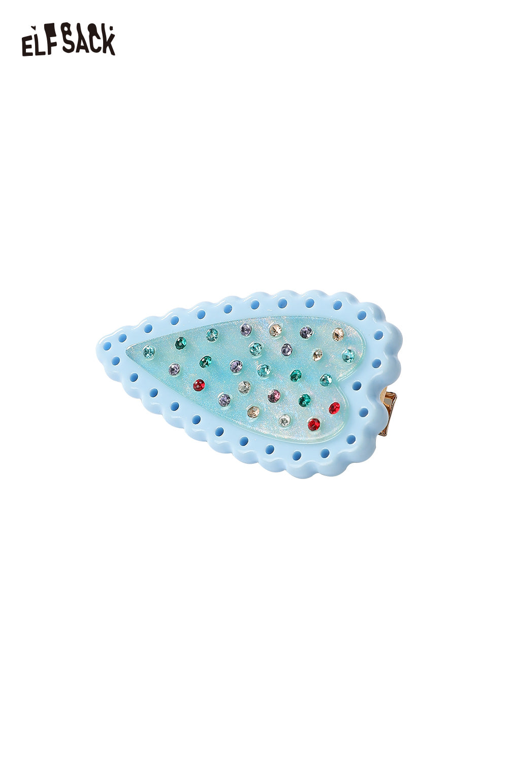 ELFSACK pastel blue scalloped acrylic clip with multicolor rhinestones crystal embellished heart hairpin for girls